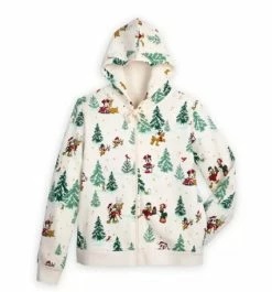 Disney Zip Up Hoodie For Women - Holiday Mickey & Friends - White