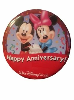 Disney Souvenir Button - Happy Anniversary - Mickey And Minnie Mouse