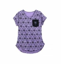 Disney Shirt For Women - The Haunted Mansion Wallpaper With Pocket