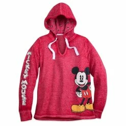Disney Pullover For Women - Classic Mickey Mouse Hooded Top - Red