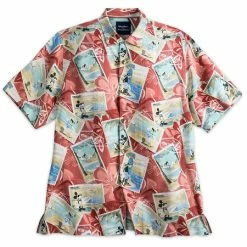 Disney Tommy Bahama Shirt For Men - Mickey And Friends - Red Silk